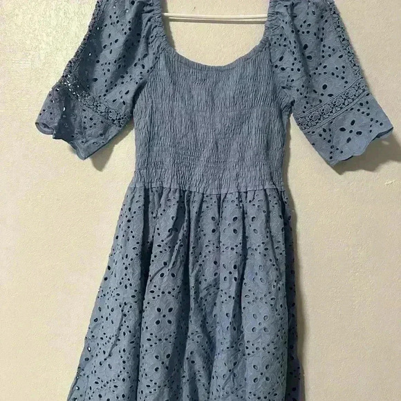 99. Betsey Johnson All Eyes on Eyelet Mini Dress Blue - Picture 9 of 9